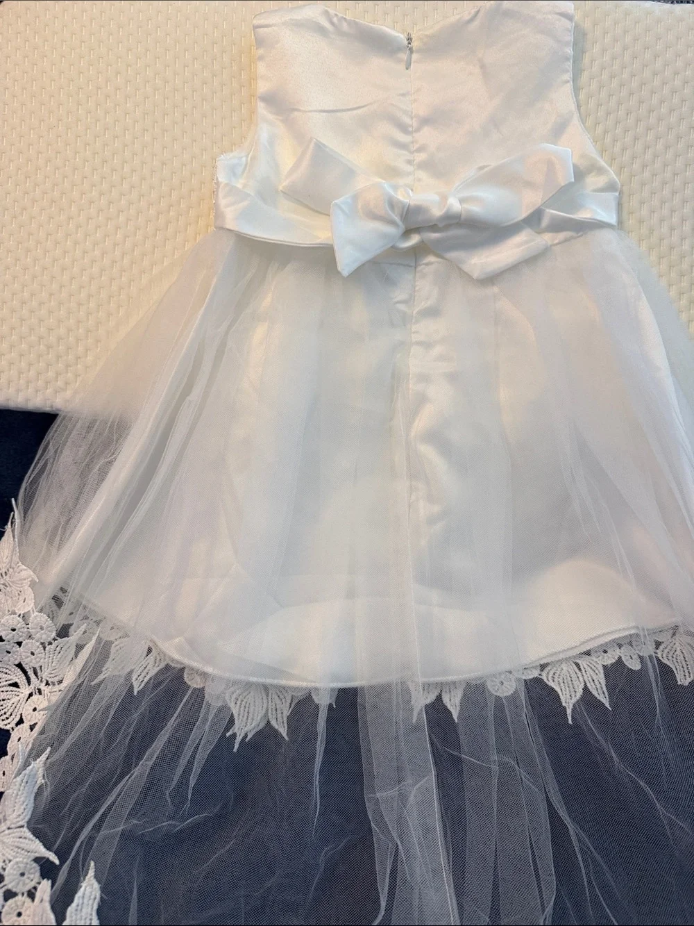 White Floral Appliqué Tulle High-Low Dress New WOT